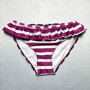Purple Stripe Ruffle Swim Beach Cheeky‎ Flirty Boho Bikini Bottom S Small